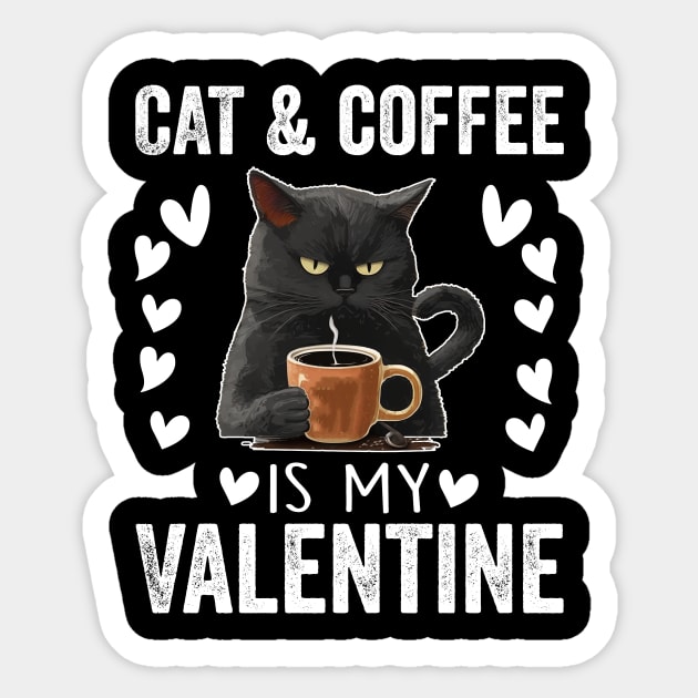 Cat & Coffee Valentine - Cute Cat Lover and Coffee Enthusiast Valentine's Day Design Sticker by ArtistTee ⭐⭐⭐⭐⭐